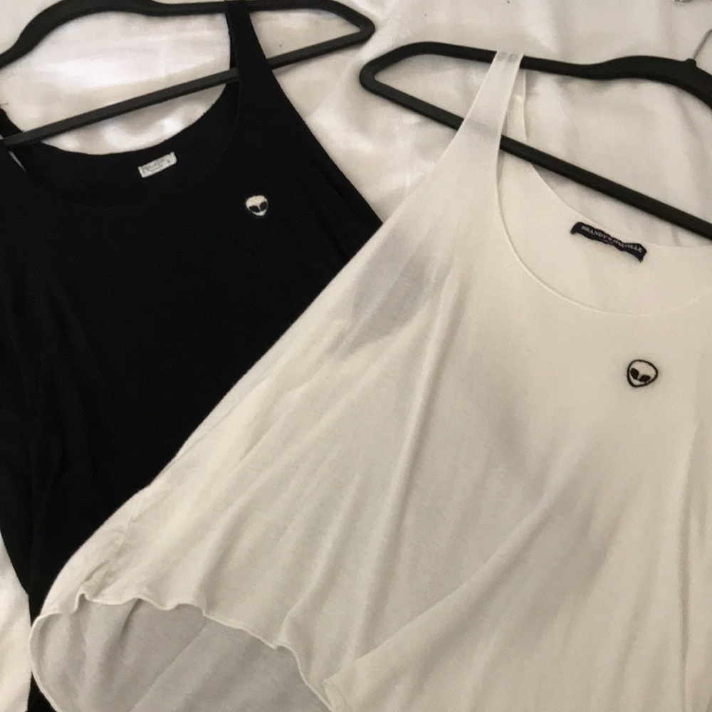 Black and white tank tops with alien patch